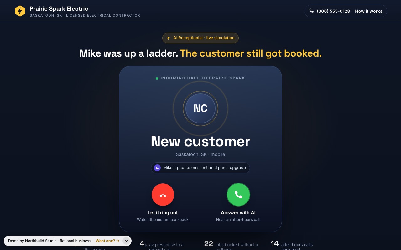 Screenshot of the AI receptionist demo