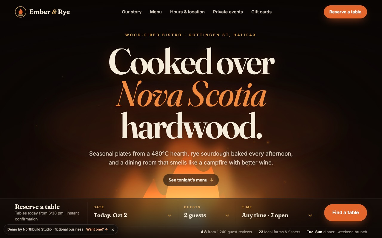 Screenshot of the Restaurant website + reservations demo