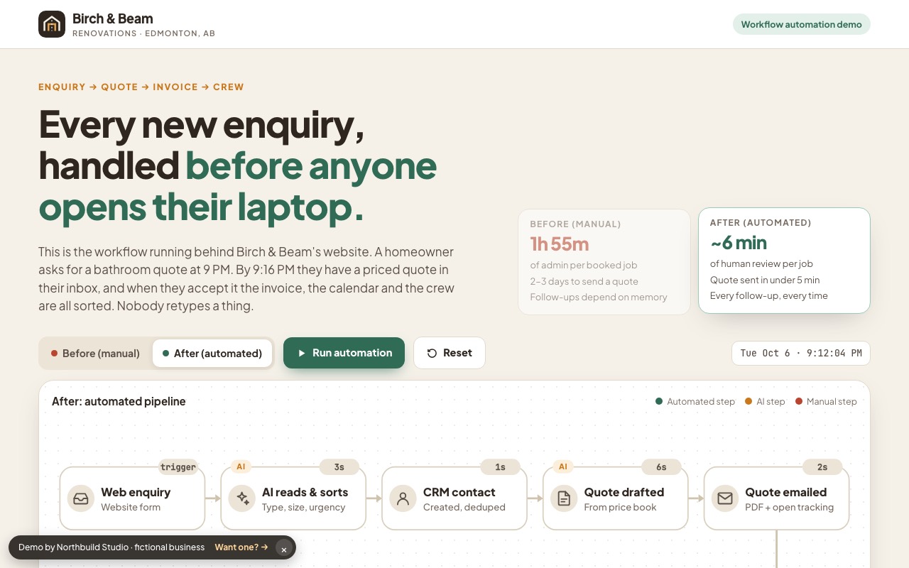 Screenshot of the Workflow automation demo
