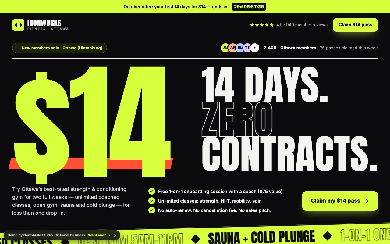 Screenshot of the Ad landing page demo