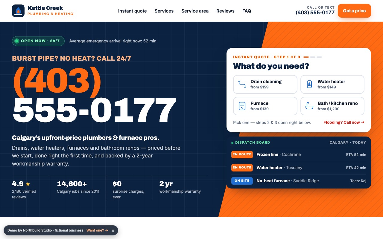 Screenshot of the Trades site + instant quote demo
