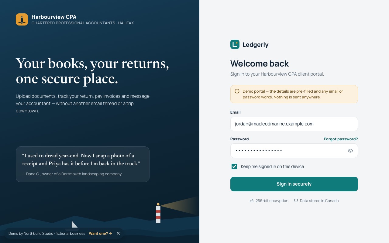 Screenshot of the Client portal demo