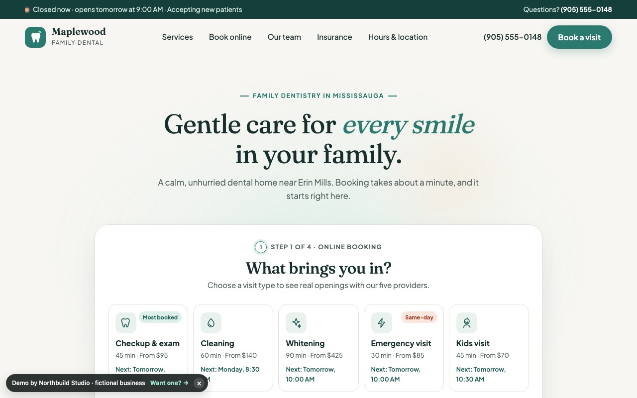 Screenshot of the Online booking flow demo