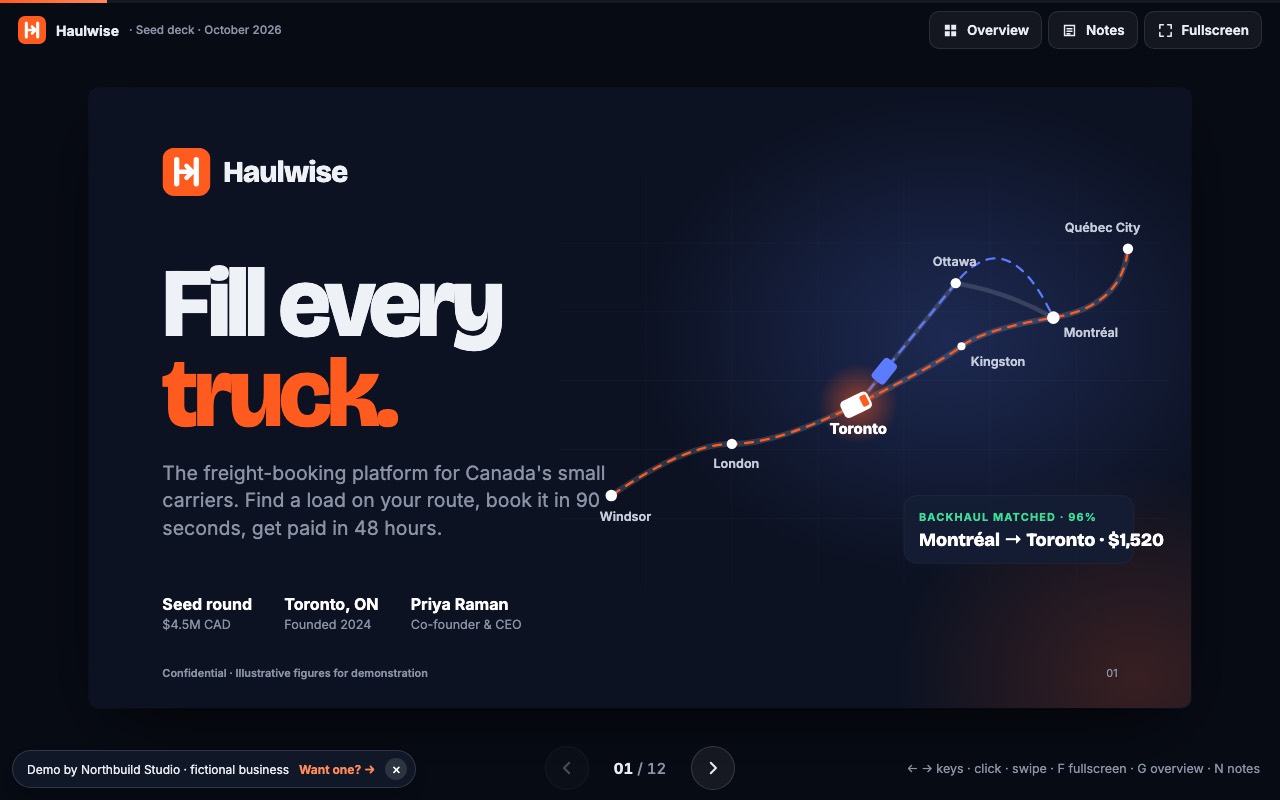 Screenshot of the Pitch deck demo